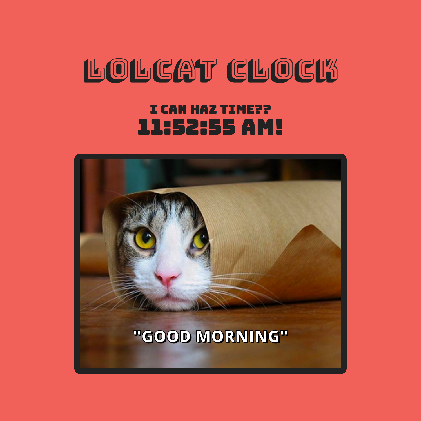 LOL-cat clock Skillcrush javascript project image